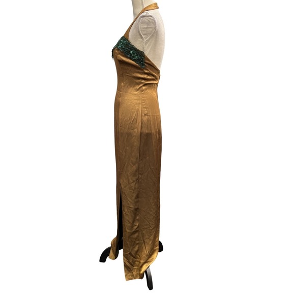 Vintage Jessica McClintock Gunne Sax‎ Y2K Dress 7/8 Gold Slip Maxi Halter Beaded - Picture 2 of 12